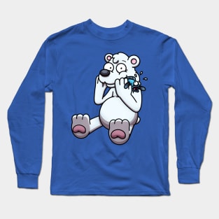 Cartoon Polar Bear Getting Caught Eating Fish Long Sleeve T-Shirt